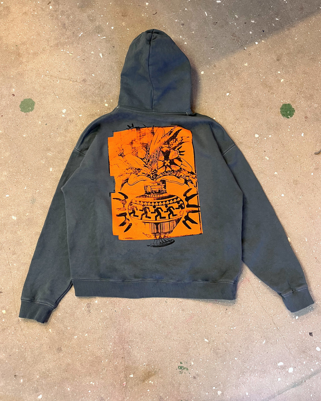 Dusty Blue Hoodie With Digital Collage Print