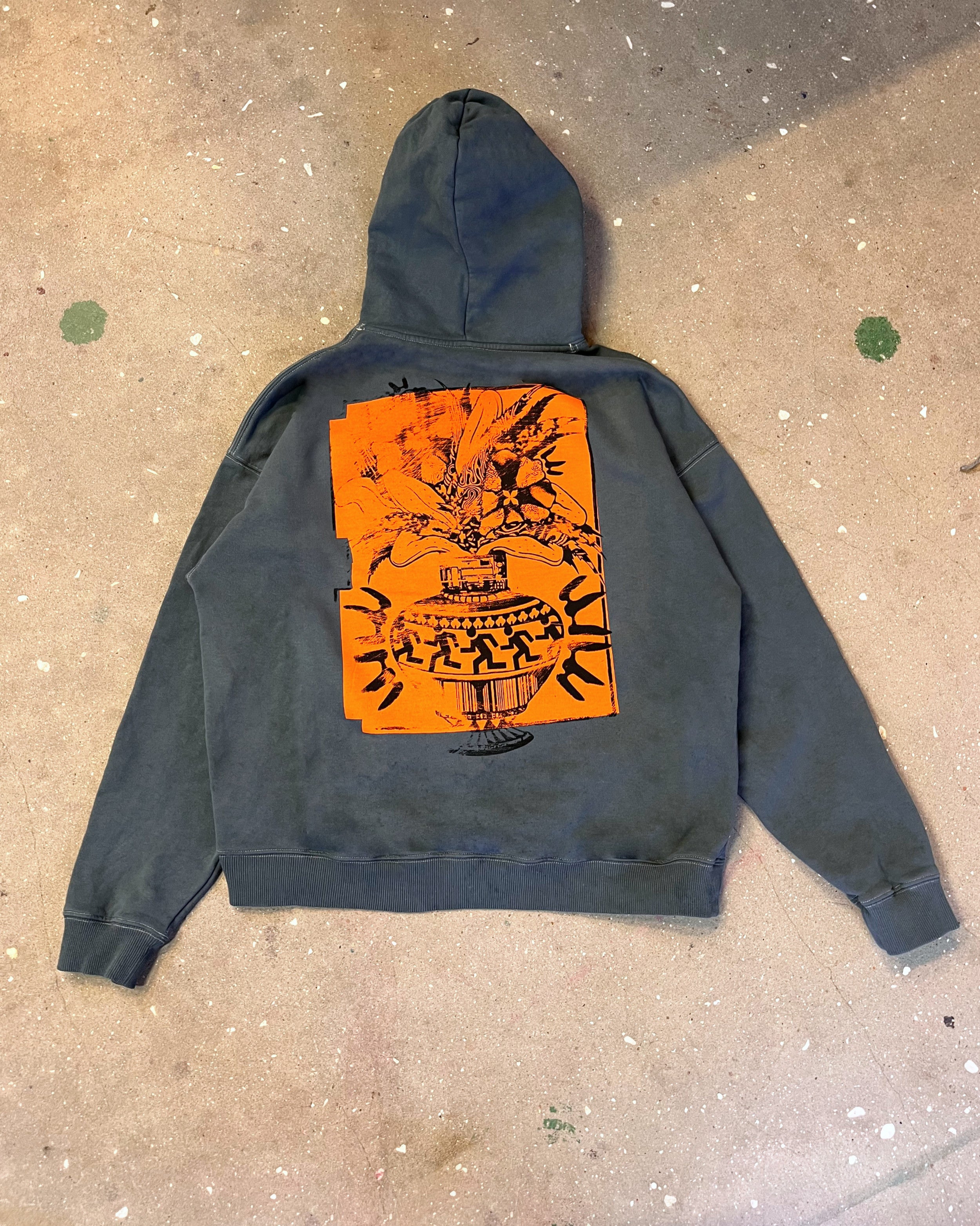 Dusty Blue Hoodie With Digital Collage Print