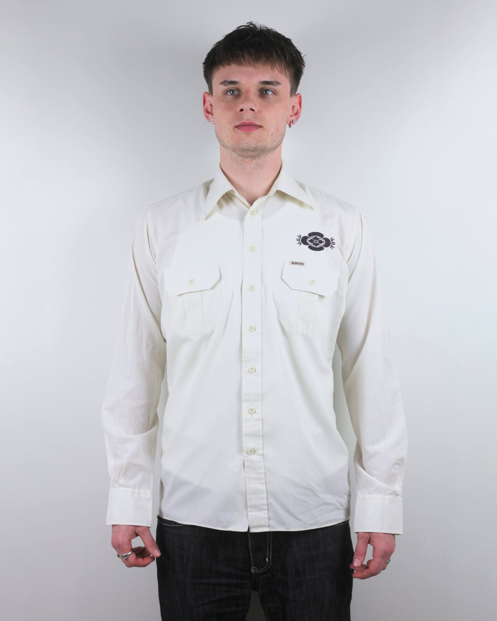 UPCYCLED VINTAGE BUTTON-UP WITH ONI PRINT
