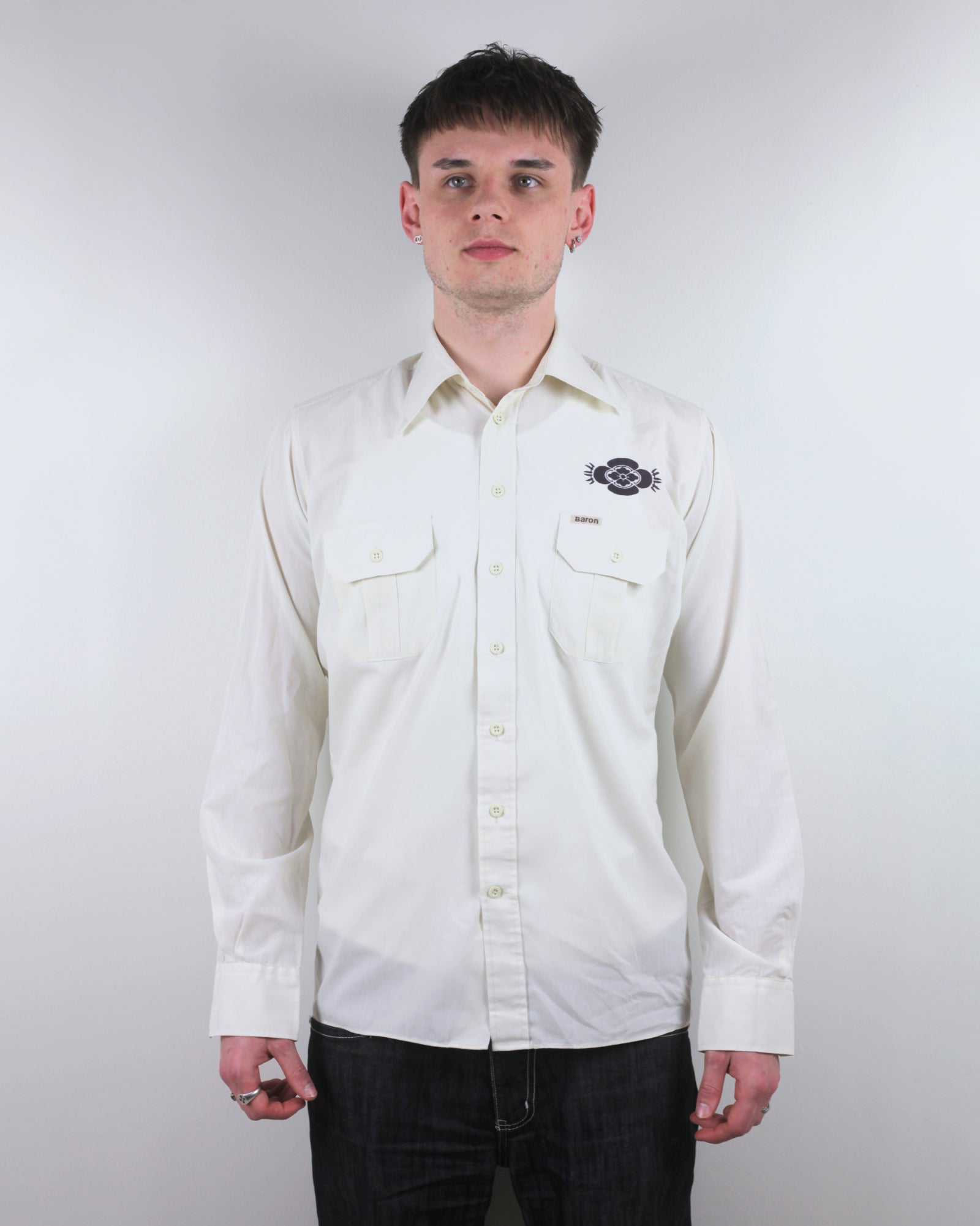 UPCYCLED VINTAGE BUTTON-UP WITH ONI PRINT