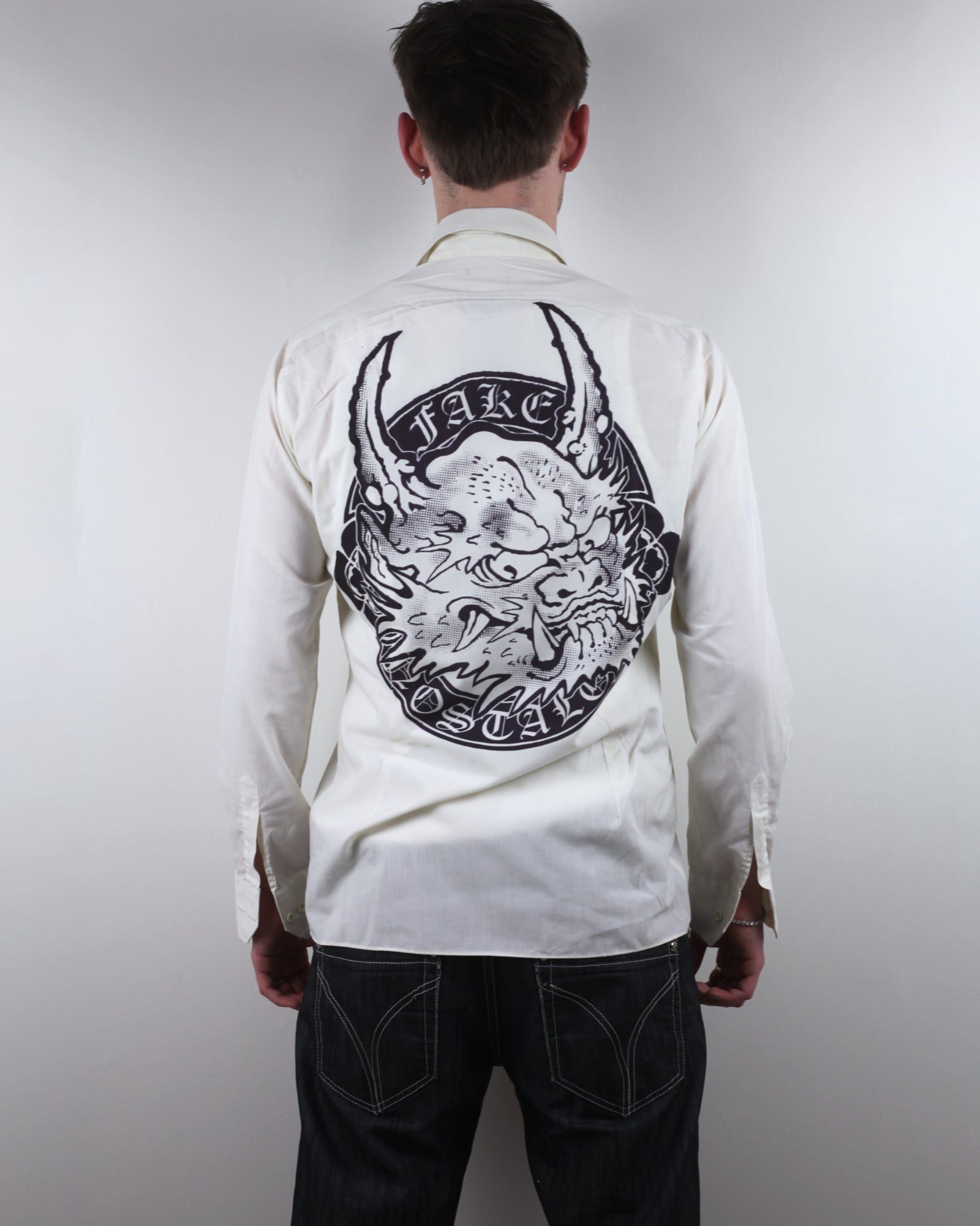 UPCYCLED VINTAGE BUTTON-UP WITH ONI PRINT