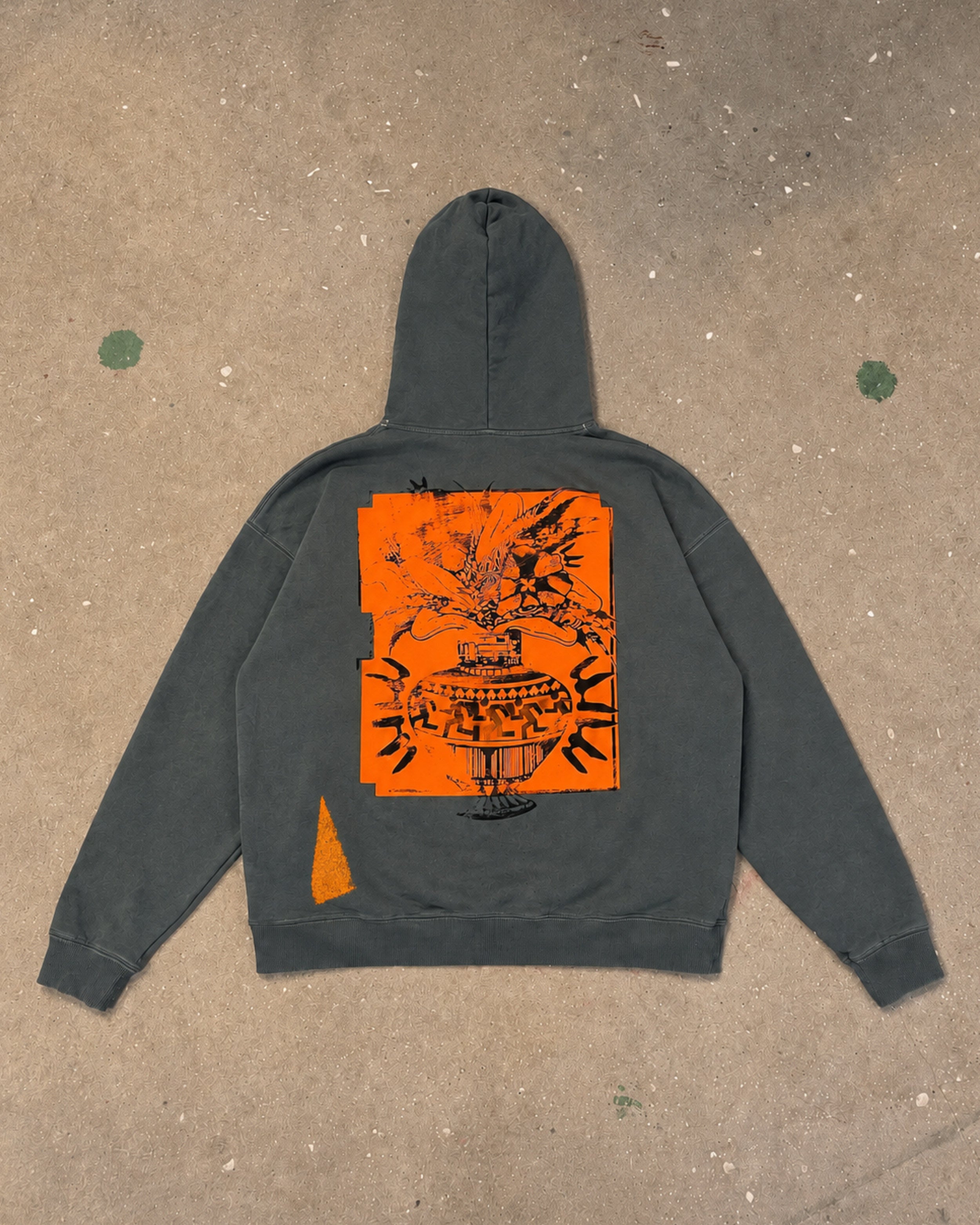 Dusty Blue Hoodie With Digital Collage Print